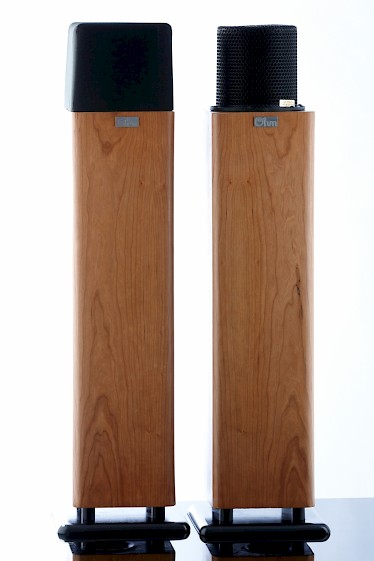 Schmal und elegant. Der OHM-Walsh-Treiber sitzt oben auf dem Gehäuse als beinahe einziges Chassis, sicher versteckt unter dem Drahtzylinder